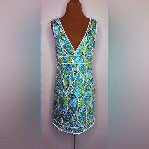 Laundry by Shelli Segal Deep V-Neck Sleeveless Dress Blue Green Pattern Size 6
